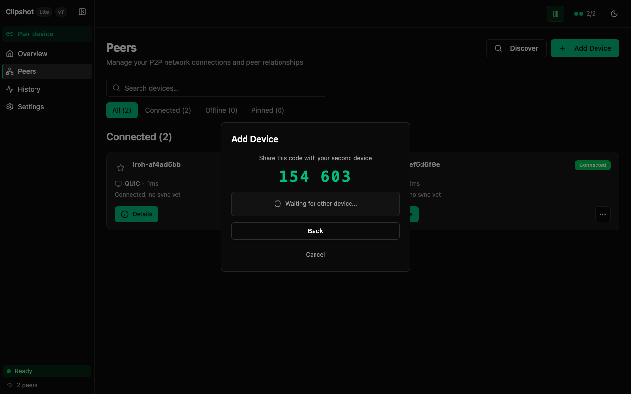 Pair code `154 603` displayed — dark theme