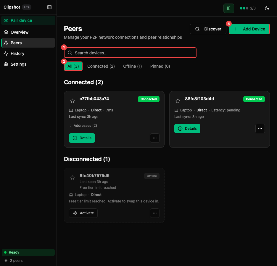 Peers page annotated