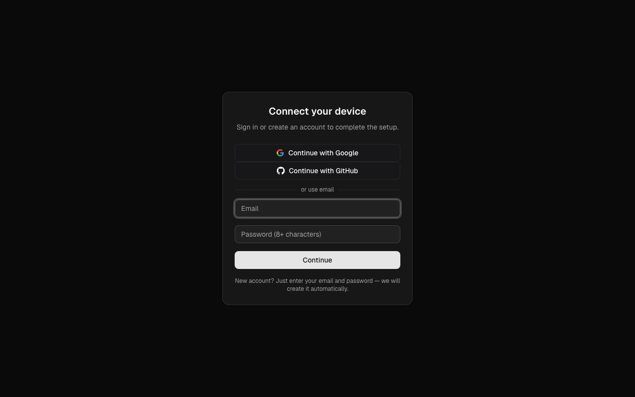 Portal setup page — "Connect your device"