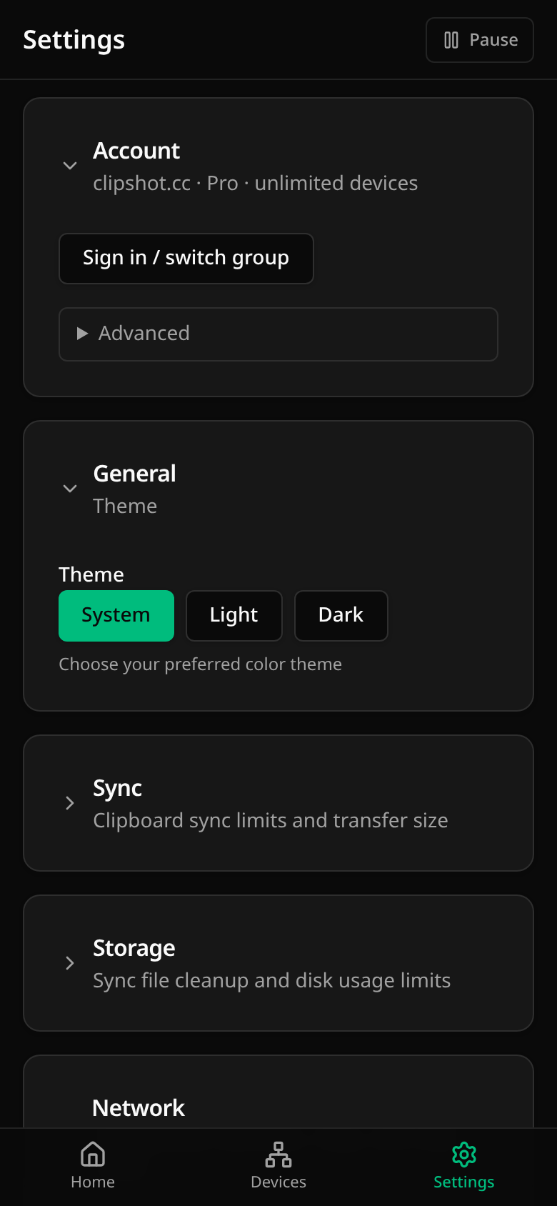 Settings on a phone